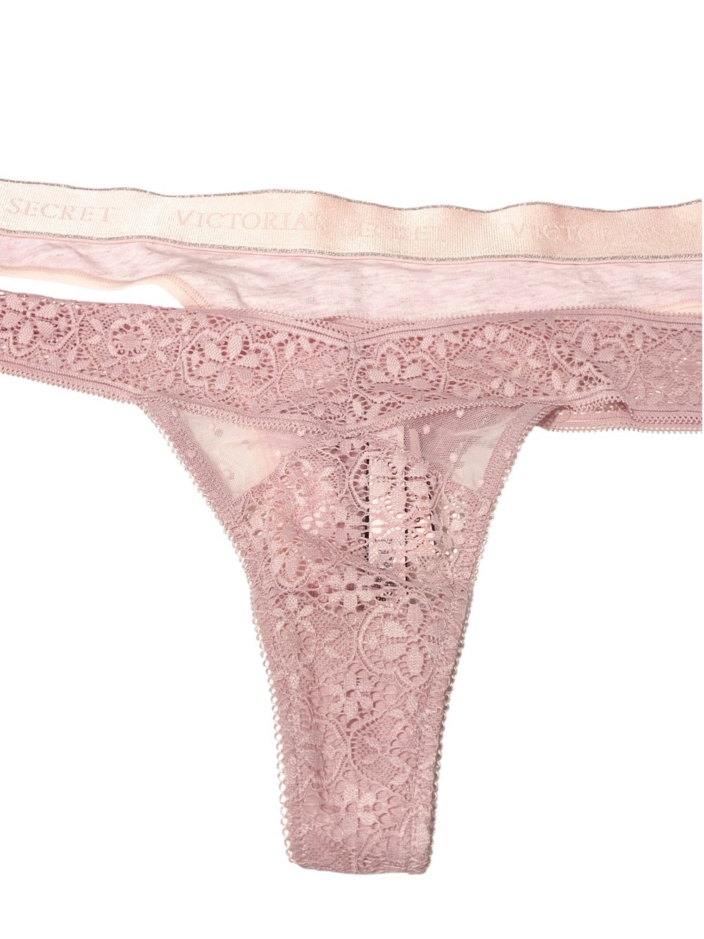Victorias Secret Pink Cotton Lace Thong Underwear Size Medium NEW Lot of 2